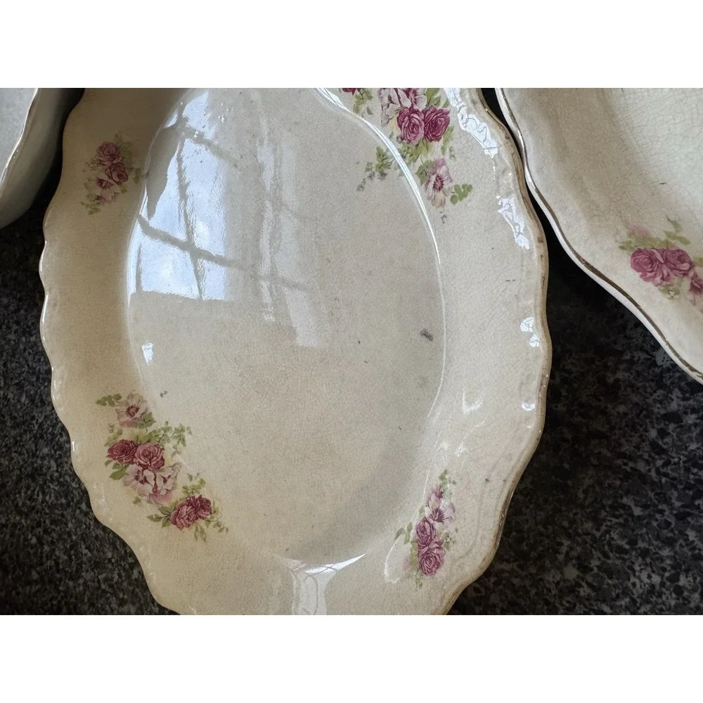 Vintage Buffalo Pottery China Bowl‎ And Platters Rose Floral Design
